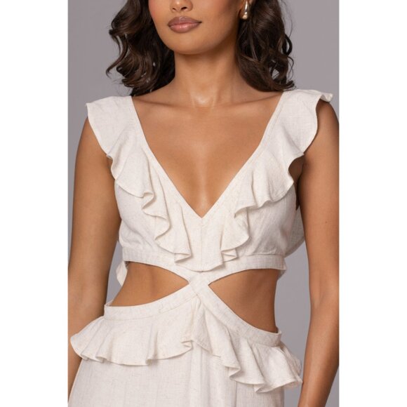 Beautiful New JLuxLabel Natural Sunshine Ruffle Linen Dress - Picture 4 of 9